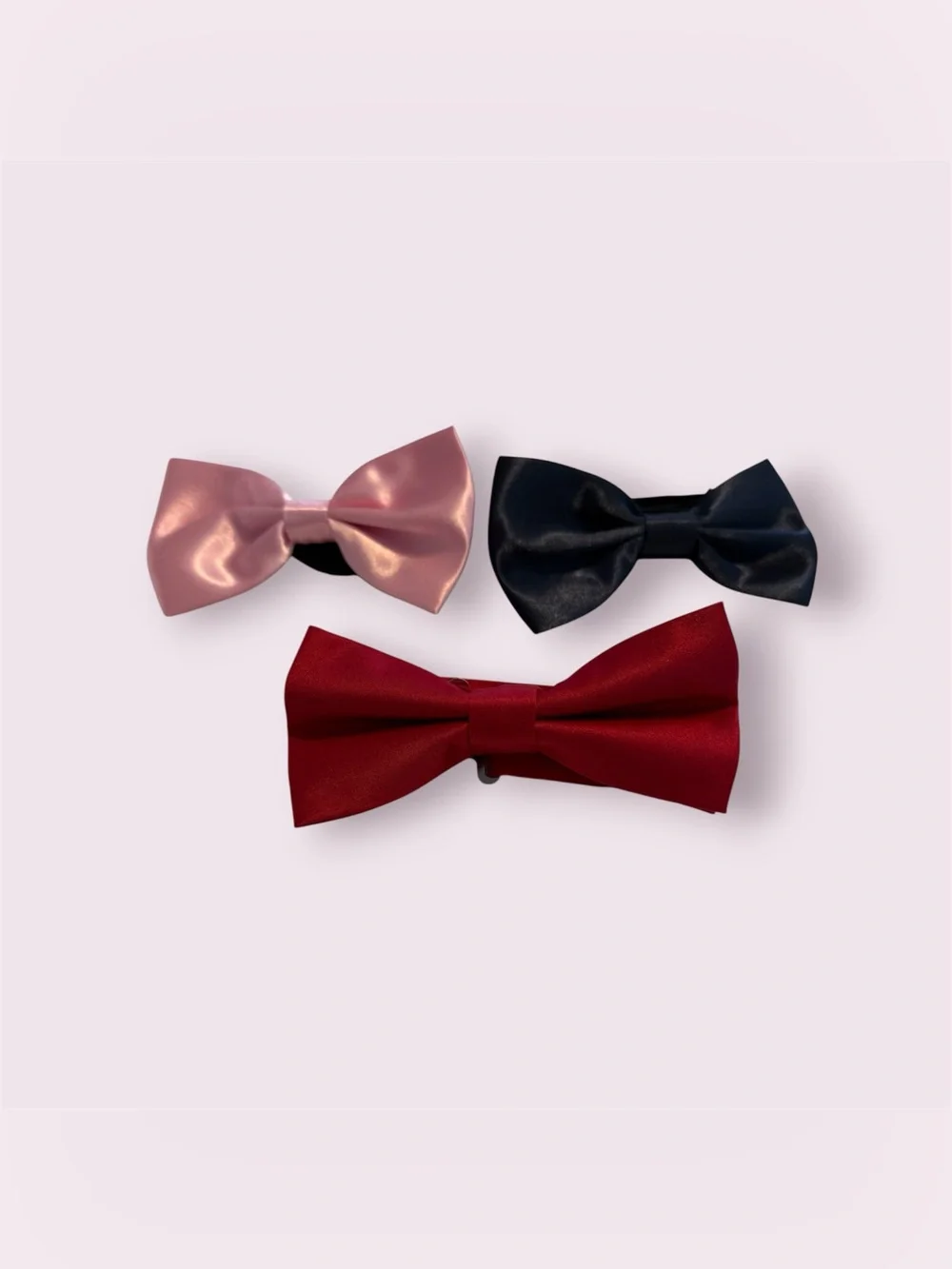 Q Brand Satin Bow Tie Lot of 3 – Red, Pink & Navy Blue – Adjustable 5” Wide